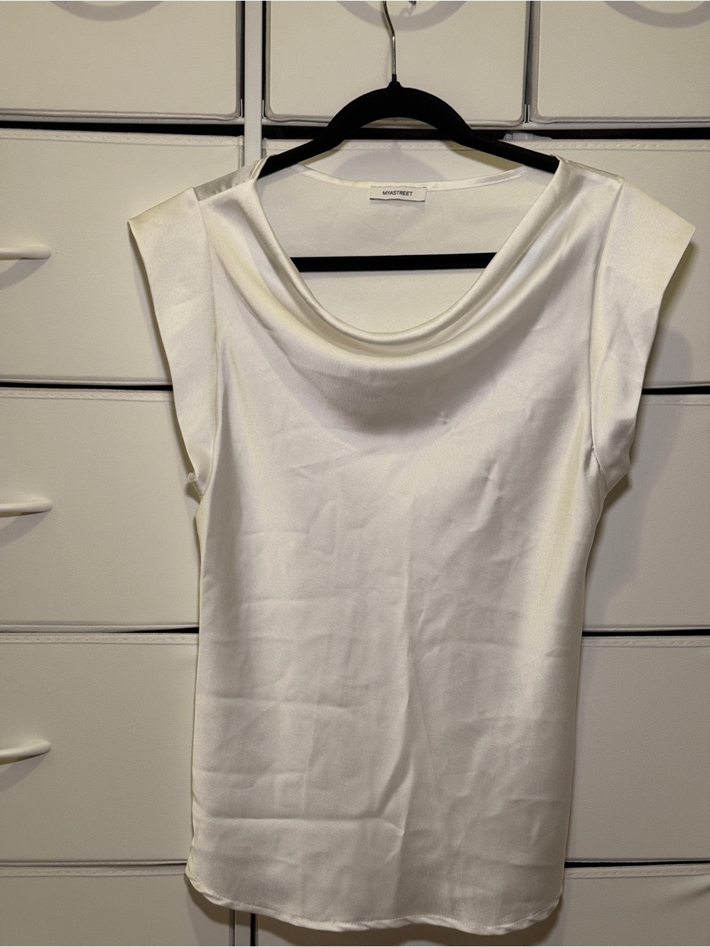 White Draped Neck Cap Sleeve Top